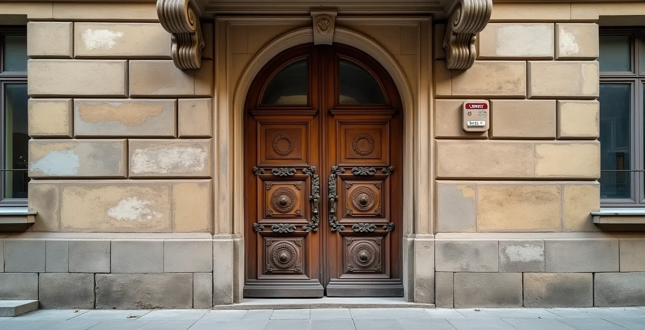 Détail architectural d'une porte ancienne typique du centre historique de Liège