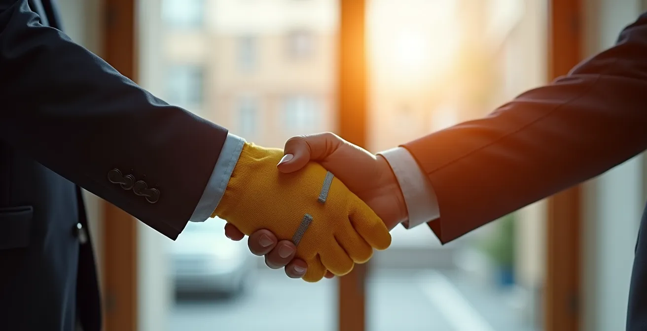 Poignée de main professionnelle symbolisant l'engagement contractuel