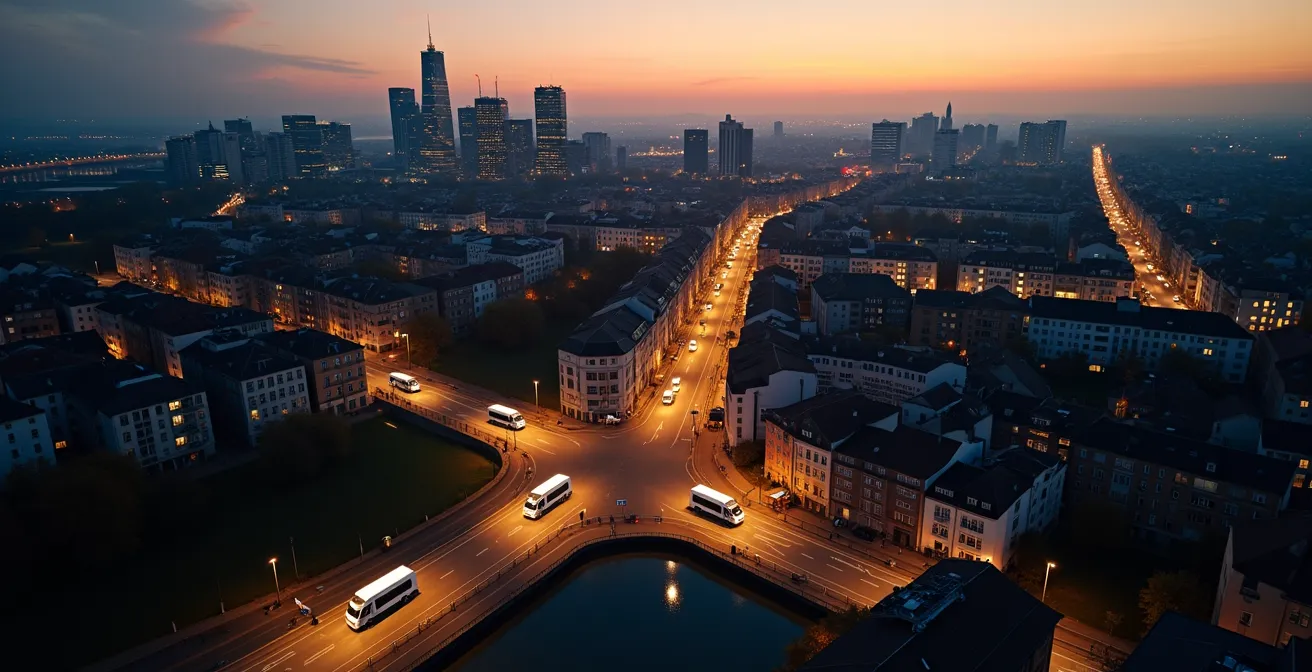 Vue aérienne stylisée du réseau de serruriers répartis sur Liège